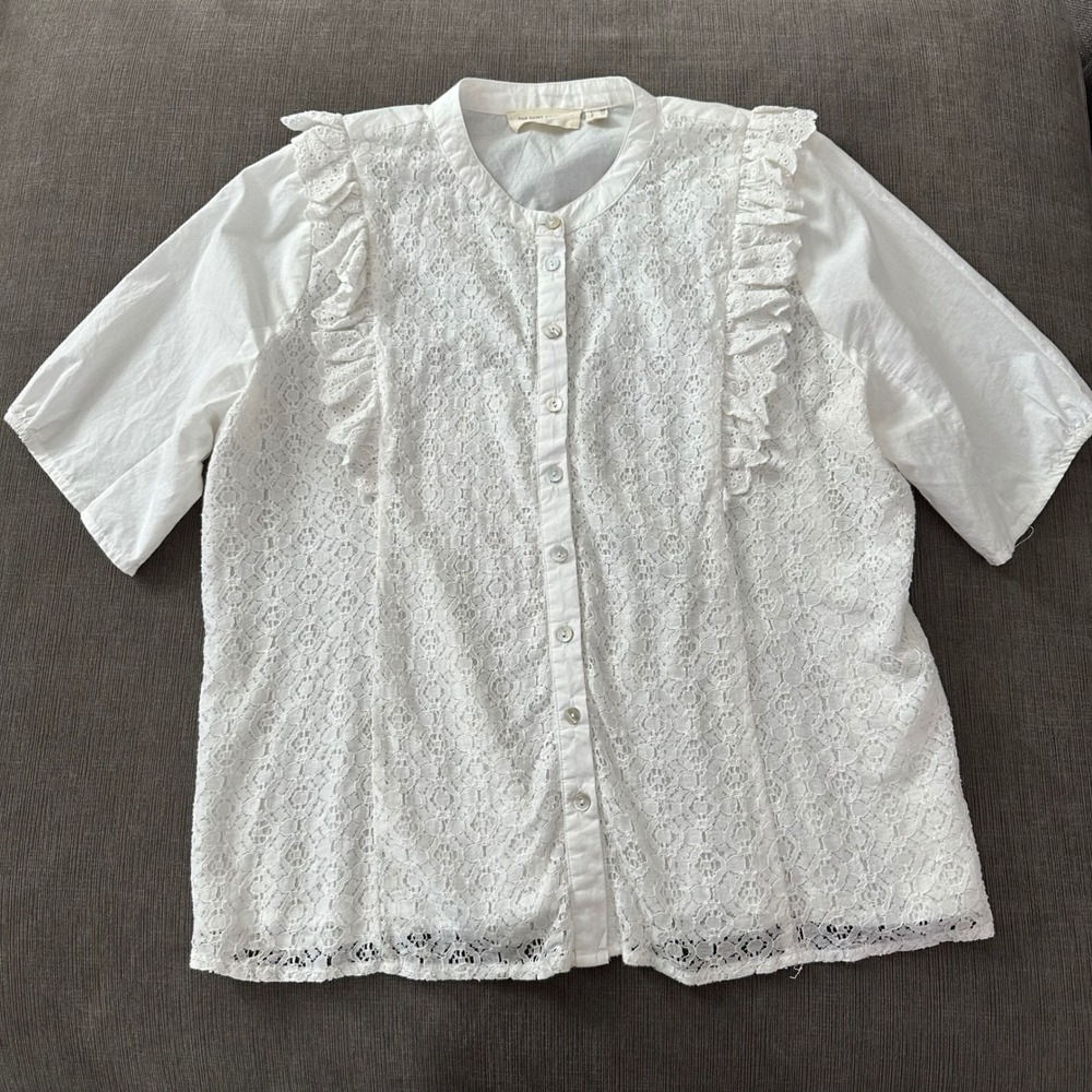 The Shirt Company London Boho Blouse Womens 8 White Excellent Lace Ruffle Cotton
